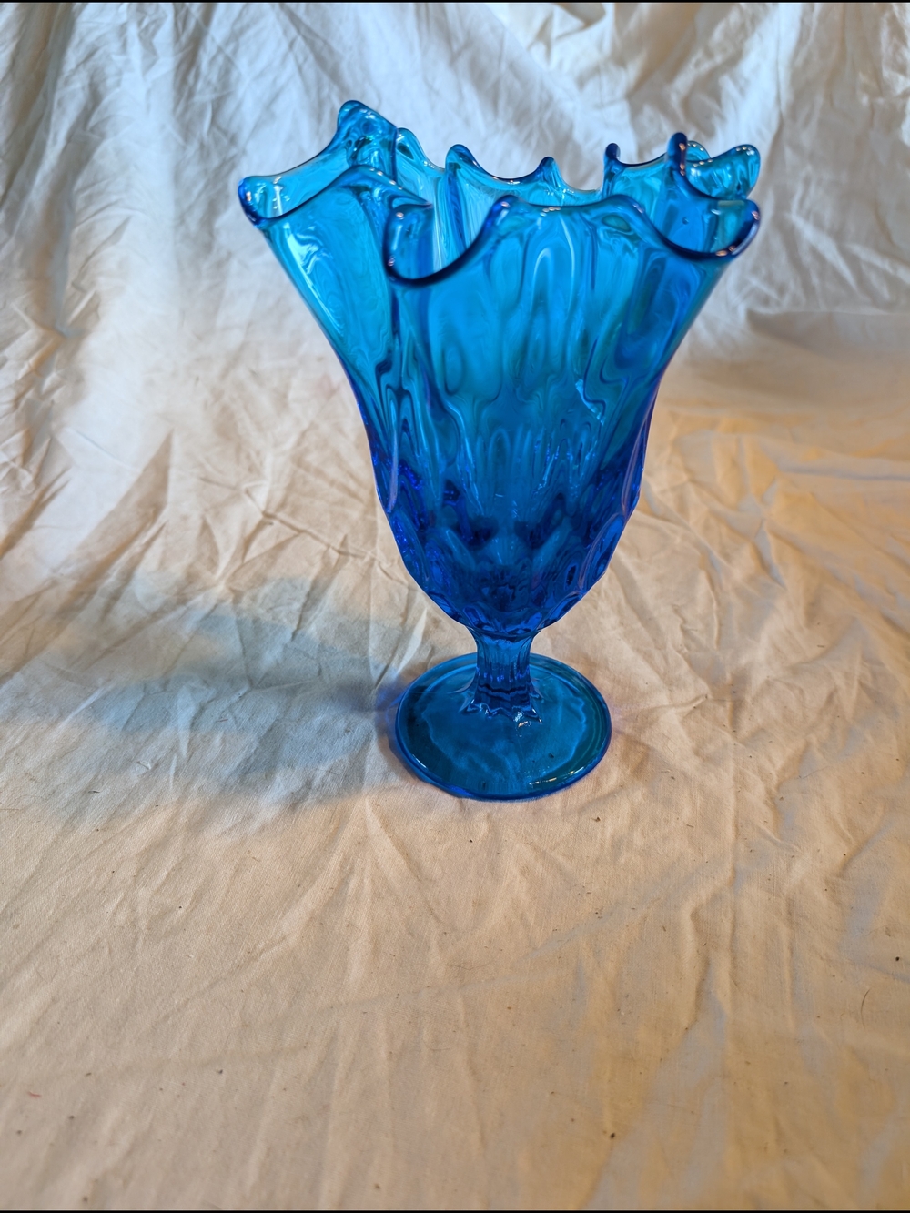 2/100$ Fenton Blue Ruffled Pedestal Vase